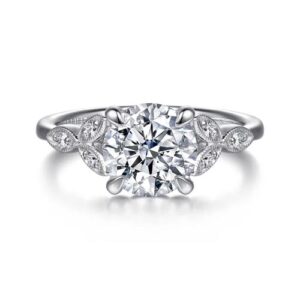 Gabriel & Co. Brigida - Vintage Inspired 14K White Gold Round Diamond Engagement Ring