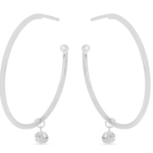 14K White Gold Dashing Diamonds Sliding Diamond Hoop Earrings