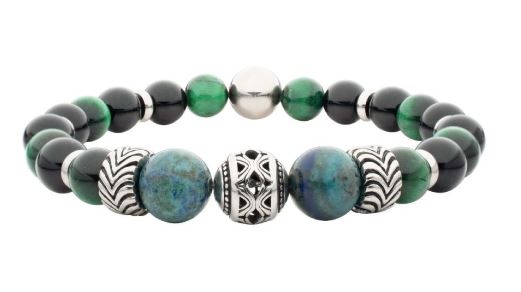 GENTS ONYX / LAPIS / GREEN TIGER EYE BEADED BRACELET