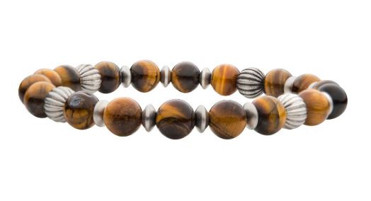 GENTS TIGER EYE W/ BLACK OXIDIZED BEADED BRACELET