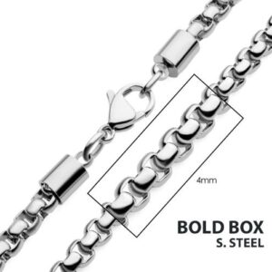 INOX MEN'S 4MM STAINLESS STEEL BOLD BOX CHAIN 22"
