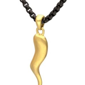 INOX Men's Stainless Steel Gold Plated Italian Horn with 22" Black Box Chain