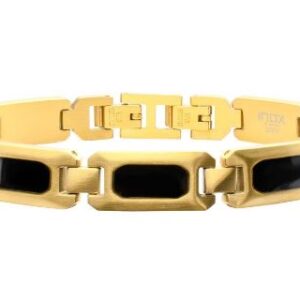 INOX Gents 18k Gold Plate Stainless Steel Black Onyx Inlay 8 -8.5" Bracelet