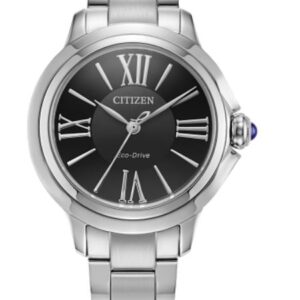 CITIZEN LADIES STAINLESS STEEL ECO WR50 BLACK FACE WATCH