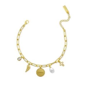 STERLING SILVER GOLD-TONE SWISH "GRATEFUL BLESSED THANKFUL" CHARM BRACELET