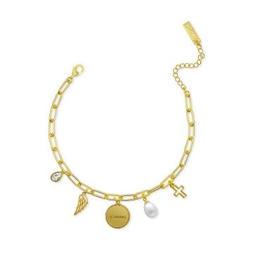 STERLING SILVER GOLD-TONE SWISH "GRATEFUL BLESSED THANKFUL" CHARM BRACELET