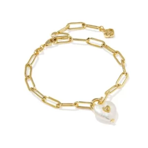 Kendra Scott Sasha Heart Freshwater Pearl Chain Sterling Silver Gold Plated Bracelet