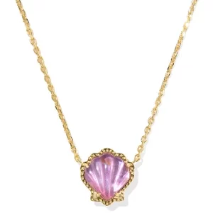 Kendra Scott Brynne Sterling Silver Gold Plated Purple Irid Abalone Shell Pendant Necklace