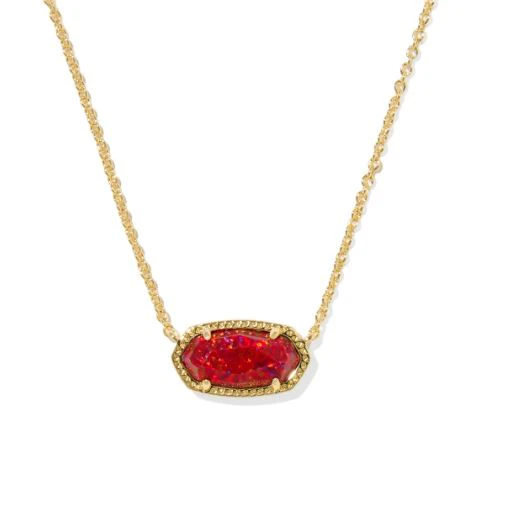 Kendra Scott Elisa Sterling Silver Gold Plated Red Opal Necklace