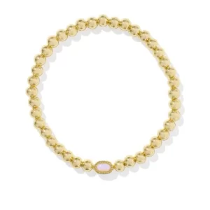 Kendra Scott Mini Elaina Stretch Pink Opalite Gold Plated Sterling Silver Bracelet