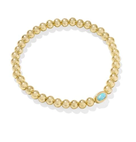 Kendra Scott Mini Elaina Stretch Light Teal Gold Plated Sterling Silver Bracelet