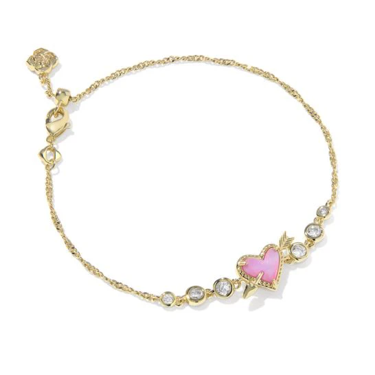 Kendra Scott Ari Sterling Silver Gold Plated Heart Arrow Pink Opalescent Tennis Bracelet
