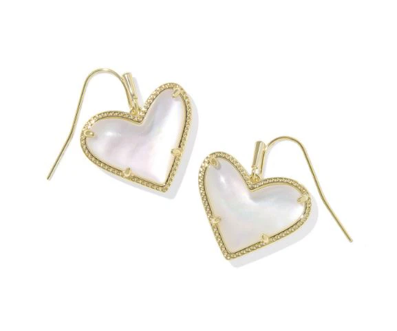 Kendra Scott Ari Sterling Silver Gold Plated Heart Ivory Mother of Pearl Huggie Earrings