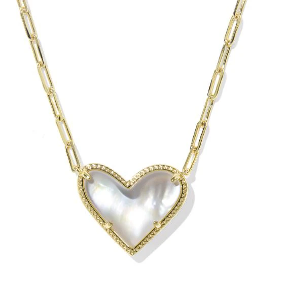 Kendra Scott Ari Sterling Silver Gold Plated Heart Ivory Mother of Pearl Pendant Necklace