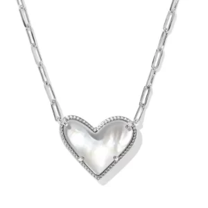 Kendra Scott Ari Sterling Silver Rhodium Plated Heart Ivory Mother of Pearl Pendant Necklace