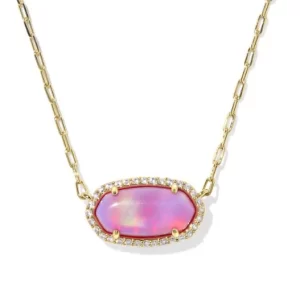 Kendra Scott Elisa Sterling Silver Gold Plated Pave Pink Opalescent Pendant Necklace