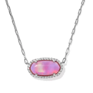 Kendra Scott Elisa Sterling Silver Rhodium Plated Pave Pink Opalescent Pendant Necklace