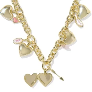 Kendra Scott Jayna Statement Sterling Silver Gold Plated Ivory Mother of Pearl Multi-Adjustable Heart Pendant/Bracelet