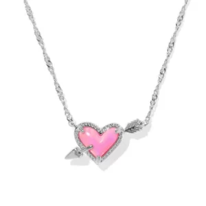 Kendra Scott Ari Sterling Silver Rhodium Plated Heart Arrow Pink Opalescent Tennis Bracelet