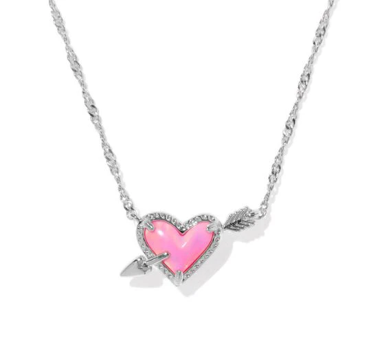 Kendra Scott Ari Sterling Silver Rhodium Plated Heart Arrow Pink Opalescent Tennis Bracelet