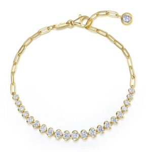 Lafonn Sterling Silver Gold Plated 1.6 ctw Simulated Diamond Half Bezel Tennis Chain Bracelet