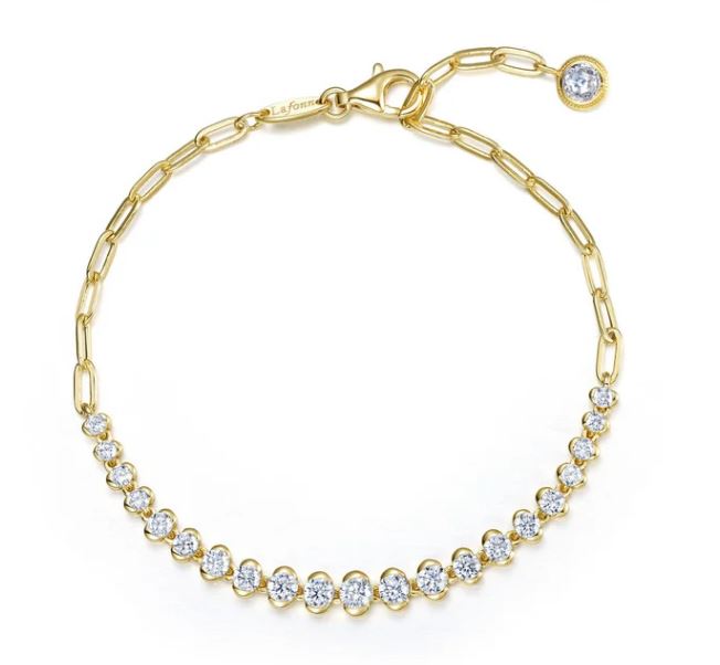 Lafonn Sterling Silver Gold Plated 1.6 ctw Simulated Diamond Half Bezel Tennis Chain Bracelet