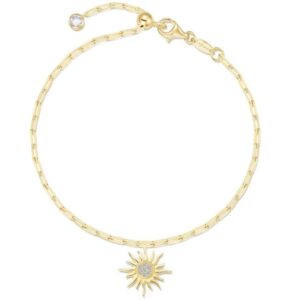Lafonn Sterling Silver Gold Plated .07 ctw Simulated Diamond Golden Sun Charm Chain Bracelet 6.8"