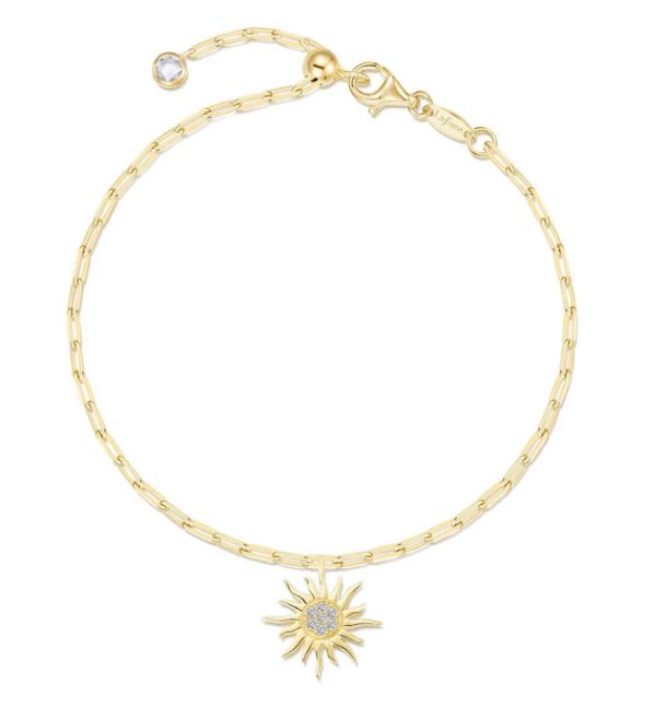 Lafonn Sterling Silver Gold Plated .07 ctw Simulated Diamond Golden Sun Charm Chain Bracelet 6.8"