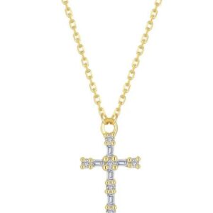 Lafonn Sterling Silver .16 ctw Simulated Diamond Minimalist Dainty Baguette Cross 20" Necklace