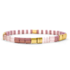 Stia Sterling Silver Gold Plated Good Vibes Tila Light Hearted Lilac Stretch Bracelet