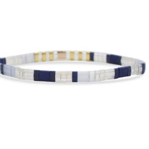 Stia Sterling Silver Gold Plated Nurse Blue & White Tila Stretch Bracelet