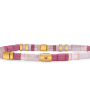 Stia Sterling Silver Gold Plated A Charming Season Galentine Morse Code Stretch Bracelet