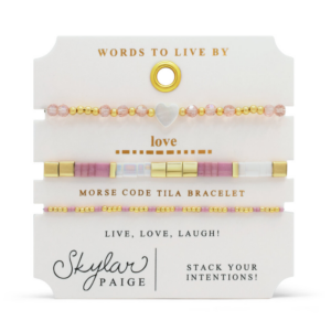 Stia Sterling Silver Gold Plated Pink Set of 3 Words to Live By Love (Pearl) Stretch Bracelet