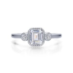 Lafonn Sterling Silver Rhodium Plated Simulated Diamond .98 ctw Emerald Cut April Birthstone