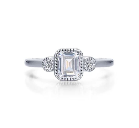 Lafonn Sterling Silver Rhodium Plated Simulated Diamond .98 ctw Emerald Cut April Birthstone
