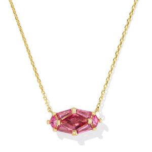 Kendra Scott Gold Plated Sterling Silver Linday Rae Elisa Pink Crystal Pendant Necklace