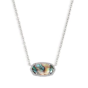 Kendra Scott Rhodium Plated Sterling Silver Linday Rae Elisa Abalone Shell Pendant Necklace