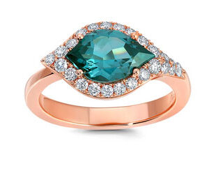 Chatham 14k Rose Gold 2.05 Flame Cut Created Paraiba with .41 cttw Diamonds Ring