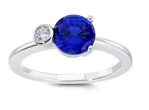 Chatham 14k White Gold 1.81 Round Created Sapphire and .09 ct Diamond Ring