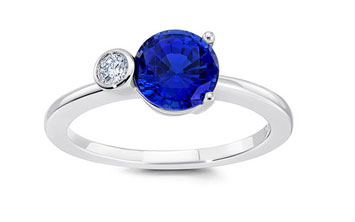 Chatham 14k White Gold 1.81 Round Created Sapphire and .09 ct Diamond Ring