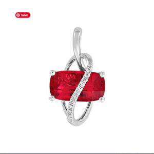 Chatham 14k White Gold 2.01 carat Created Cushion Cut Ruby and .04 ct Diamond Pendant