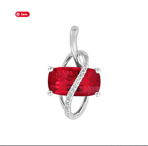 Chatham 14k White Gold 2.01 carat Created Cushion Cut Ruby and .04 ct Diamond Pendant