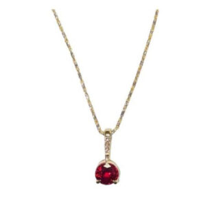 Chatham 14k Yellow Gold Created Ruby and .02 cttw Diamond Pendant