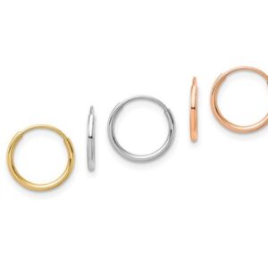 14k White, Yellow and Rose Gold Hoop Earrings Set