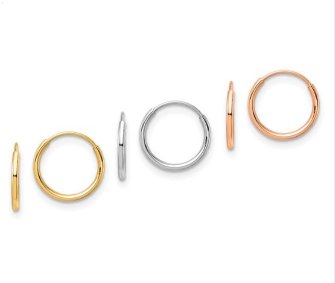 14k White, Yellow and Rose Gold Hoop Earrings Set