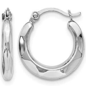 14k White Gold Faceted Huggie Hoop Earrings
