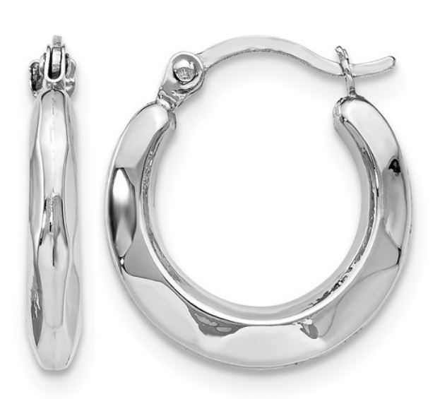 14k White Gold Faceted Huggie Hoop Earrings