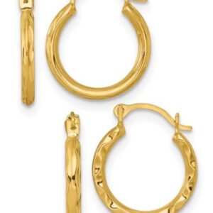 10k Yellow Gold Textured Set of Hoop Earrings