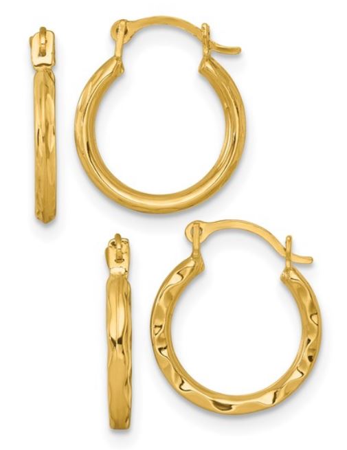 10k Yellow Gold Textured Set of Hoop Earrings