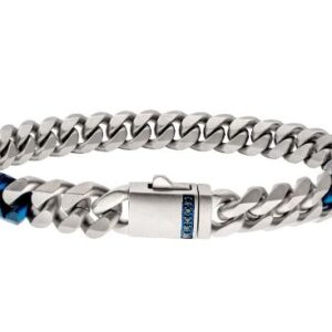 INOX Gents Stainless Steel Blue Black Sapphire Cuban IP Links Bracelet